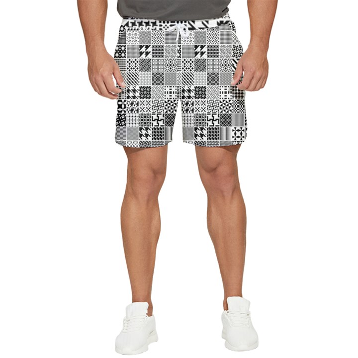 Black And White Geometric Patterns Men s Runner Shorts