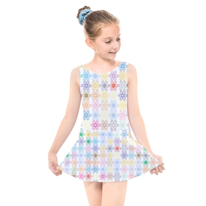 Spirals Twirls Abstract Geometric Art Pattern Kids  Skater Dress Swimsuit