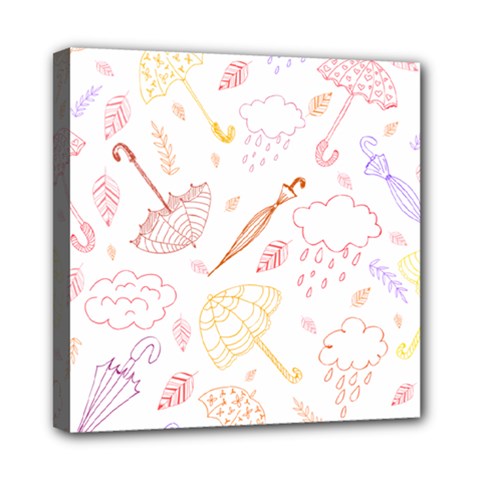 Weather Umbrella Rain Cloud Seamless Doodle Pattern Mini Canvas 8  X 8  (stretched) by Bakwanart