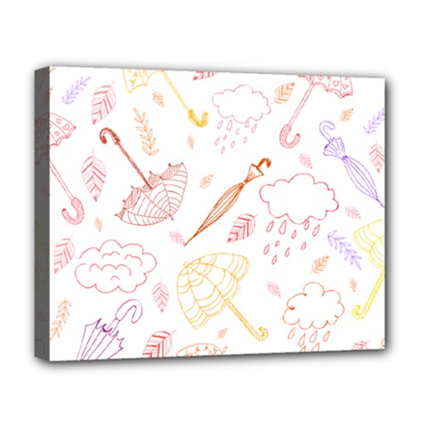 Weather Umbrella Rain Cloud Seamless Doodle Pattern Deluxe Canvas 20  X 16  (stretched) by Bakwanart