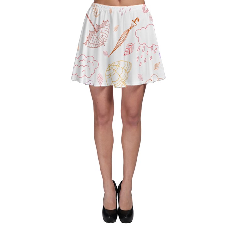 Weather Umbrella Rain Cloud Seamless Doodle Pattern Skater Skirt