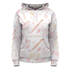 Weather Umbrella Rain Cloud Seamless Doodle Pattern Women s Pullover Hoodie by Bakwanart