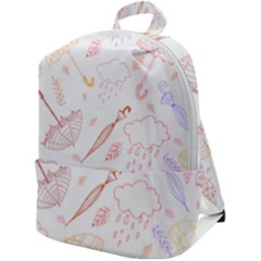 Weather Umbrella Rain Cloud Seamless Doodle Pattern Zip Up Backpack by Bakwanart