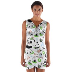 Giant Panda Bear Pattern Wrap Front Bodycon Dress by Bakwanart