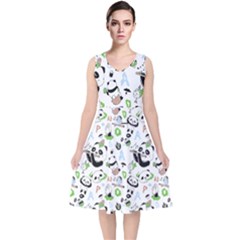 Giant Panda Bear Pattern V-neck Midi Sleeveless Dress  by Bakwanart