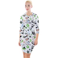 Giant Panda Bear Pattern Quarter Sleeve Hood Bodycon Dress by Bakwanart