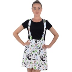 Giant Panda Bear Pattern Velvet Suspender Skater Skirt by Bakwanart