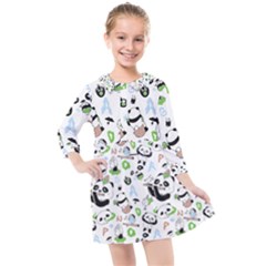 Giant Panda Bear Pattern Kids  Quarter Sleeve Shirt Dress by Bakwanart