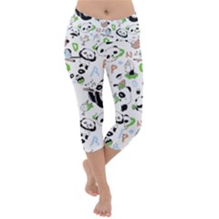 Giant Panda Bear Pattern Lightweight Velour Capri Yoga Leggings by Bakwanart