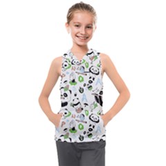 Giant Panda Bear Pattern Kids  Sleeveless Hoodie by Bakwanart