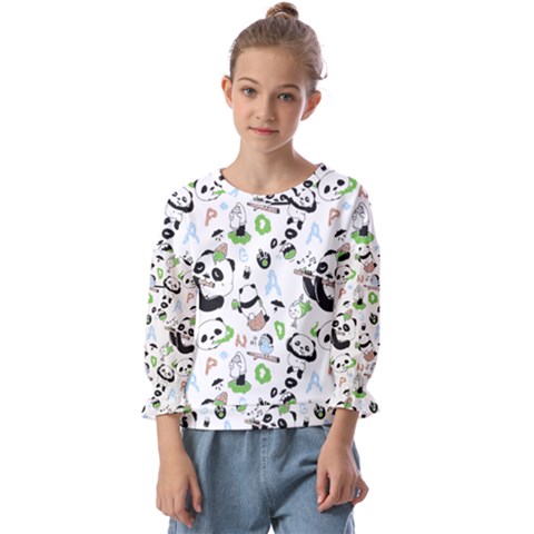 Giant Panda Bear Pattern Kids  Cuff Sleeve Top by Bakwanart