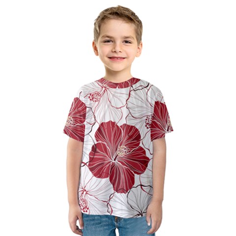 Red Hibiscus Flowers Art Kids  Sport Mesh Tee by Bakwanart