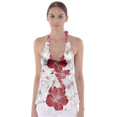 Red Hibiscus Flowers Art Babydoll Tankini Top by Bakwanart