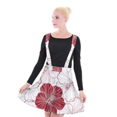 Red Hibiscus Flowers Art Suspender Skater Skirt by Bakwanart