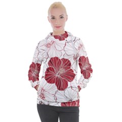 Red Hibiscus Flowers Art Women s Hooded Pullover by Bakwanart