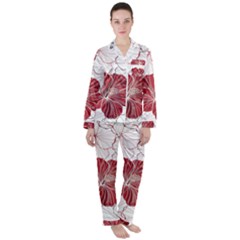 Red Hibiscus Flowers Art Women s Long Sleeve Satin Pajamas Set	 by Bakwanart