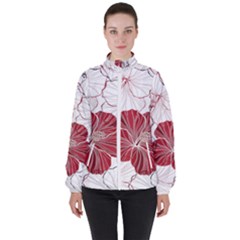 Red Hibiscus Flowers Art Women s High Neck Windbreaker by Bakwanart