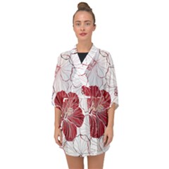 Red Hibiscus Flowers Art Half Sleeve Chiffon Kimono by Bakwanart