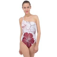 Red Hibiscus Flowers Art Classic One Shoulder Swimsuit by Bakwanart