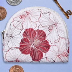 Red Hibiscus Flowers Art Horseshoe Style Canvas Pouch by Bakwanart