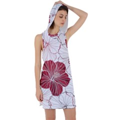 Red Hibiscus Flowers Art Racer Back Hoodie Dress by Bakwanart