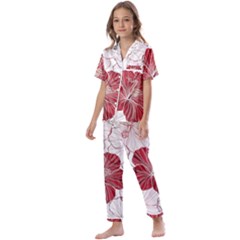 Red Hibiscus Flowers Art Kids  Satin Short Sleeve Pajamas Set by Bakwanart