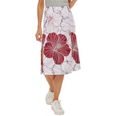 Red Hibiscus Flowers Art Midi Panel Skirt by Bakwanart