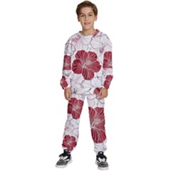 Red Hibiscus Flowers Art Kids  Sweatshirt Set by Bakwanart