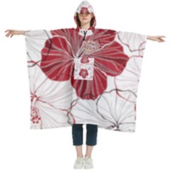 Red Hibiscus Flowers Art Women s Hooded Rain Ponchos by Bakwanart