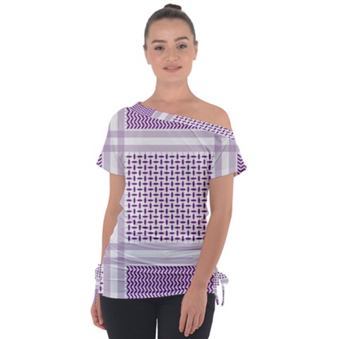 Square Purple Pattern Bead Purple Keffiyeh Purple Geometric Headdress Angle Violet Rectangle Off Shoulder Tie-up Tee by Bakwanart