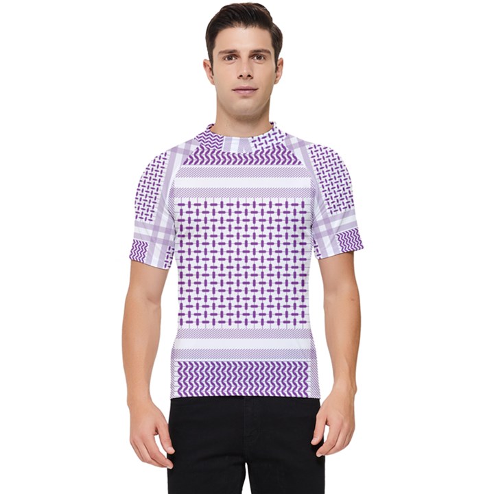 Square Purple Pattern Bead Purple Keffiyeh Purple Geometric Headdress Angle Violet Rectangle Men s Short Sleeve Rash Guard