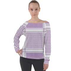 Square Purple Pattern Bead Purple Keffiyeh Purple Geometric Headdress Angle Violet Rectangle Off Shoulder Long Sleeve Velour Top by Bakwanart