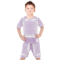 Square Purple Pattern Bead Purple Keffiyeh Purple Geometric Headdress Angle Violet Rectangle Kids  Tee And Shorts Set by Bakwanart