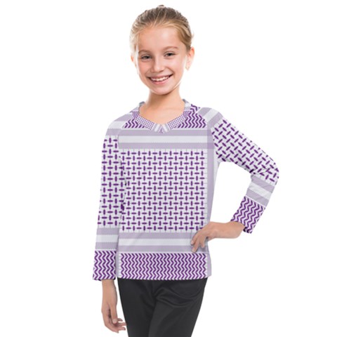 Square Purple Pattern Bead Purple Keffiyeh Purple Geometric Headdress Angle Violet Rectangle Kids  Long Mesh Tee by Bakwanart