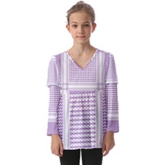 Square Purple Pattern Bead Purple Keffiyeh Purple Geometric Headdress Angle Violet Rectangle Kids  V Neck Casual Top by Bakwanart