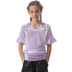 Square Purple Pattern Bead Purple Keffiyeh Purple Geometric Headdress Angle Violet Rectangle Kids  V-neck Horn Sleeve Blouse by Bakwanart