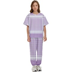 Square Purple Pattern Bead Purple Keffiyeh Purple Geometric Headdress Angle Violet Rectangle Kids  Tee And Pants Sports Set by Bakwanart