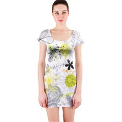 Doodle Flowers Hand Drawing Pattern Short Sleeve Bodycon Dress by Bakwanart