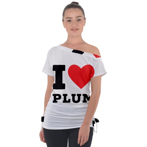 I Love Plum Off Shoulder Tie-up Tee by ilovewhateva