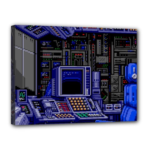 Blue Computer Monitor With Chair Game Digital Wallpaper, Digital Art Canvas 16  x 12  (Stretched)