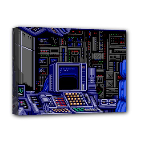 Blue Computer Monitor With Chair Game Digital Wallpaper, Digital Art Deluxe Canvas 16  X 12  (stretched)  by Bakwanart