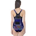 Blue Computer Monitor With Chair Game Digital Wallpaper, Digital Art One Piece Swimsuit View2