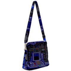 Blue Computer Monitor With Chair Game Digital Wallpaper, Digital Art Zipper Messenger Bag by Bakwanart