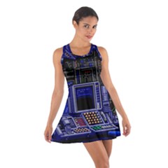 Blue Computer Monitor With Chair Game Digital Wallpaper, Digital Art Cotton Racerback Dress by Bakwanart