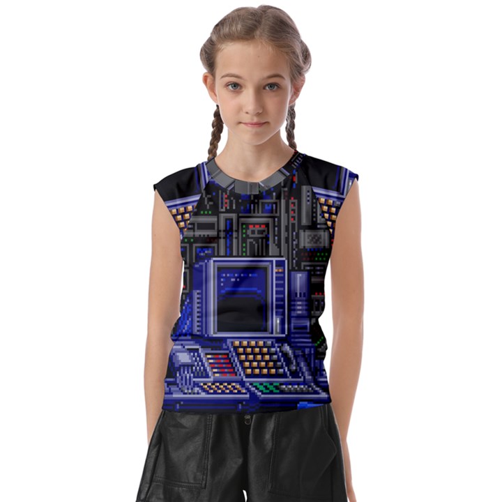 Blue Computer Monitor With Chair Game Digital Wallpaper, Digital Art Kids  Raglan Cap Sleeve Tee