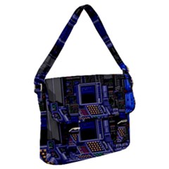 Blue Computer Monitor With Chair Game Digital Wallpaper, Digital Art Buckle Messenger Bag by Bakwanart