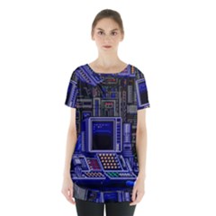 Blue Computer Monitor With Chair Game Digital Wallpaper, Digital Art Skirt Hem Sports Top by Bakwanart