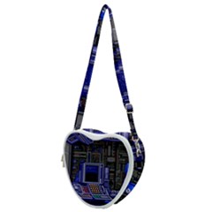 Blue Computer Monitor With Chair Game Digital Wallpaper, Digital Art Heart Shoulder Bag