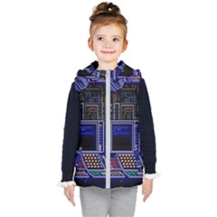 Blue Computer Monitor With Chair Game Digital Wallpaper, Digital Art Kids  Hooded Puffer Vest by Bakwanart