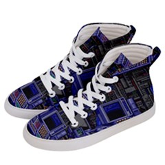 Blue Computer Monitor With Chair Game Digital Wallpaper, Digital Art Men s Hi-top Skate Sneakers by Bakwanart